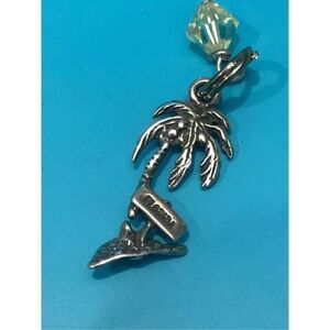 Palm Tree Florida Yellow Crystal Sterling Silver Jewelry Charm #beach